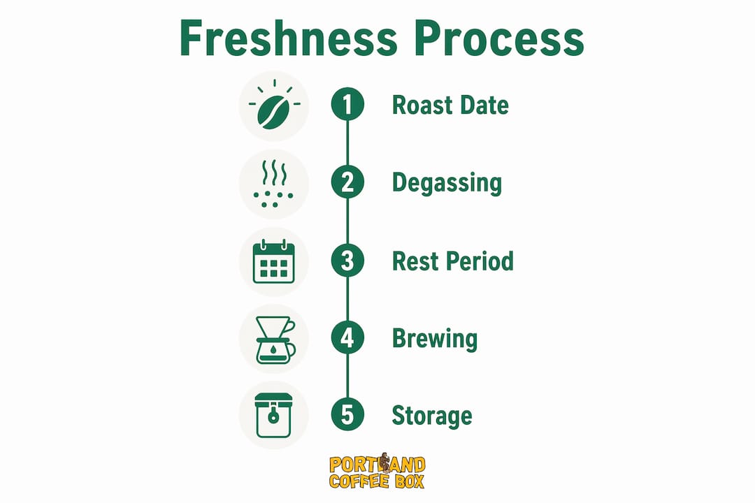 Infographic illustrating coffee freshness process steps