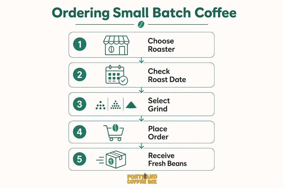 Infographic showing steps for ordering small batch coffee