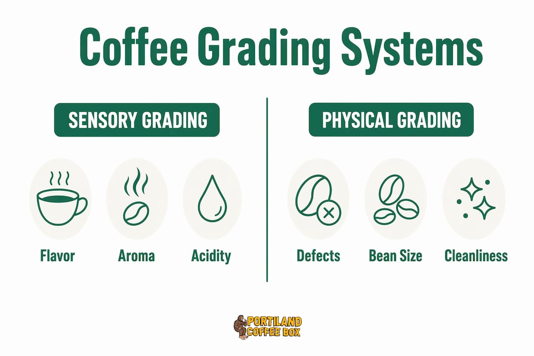 Infographic comparing sensory and physical coffee grading