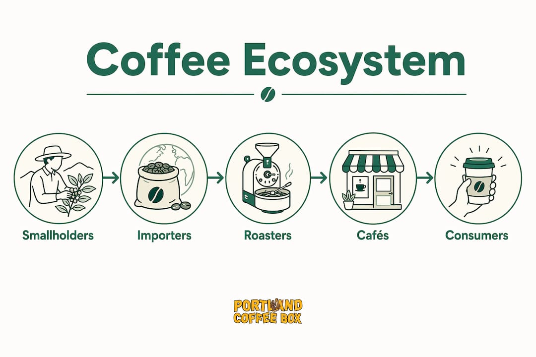 Infographic showing core components of local coffee ecosystem
