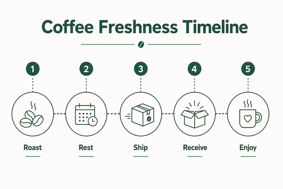 Infographic showing coffee freshness timeline steps