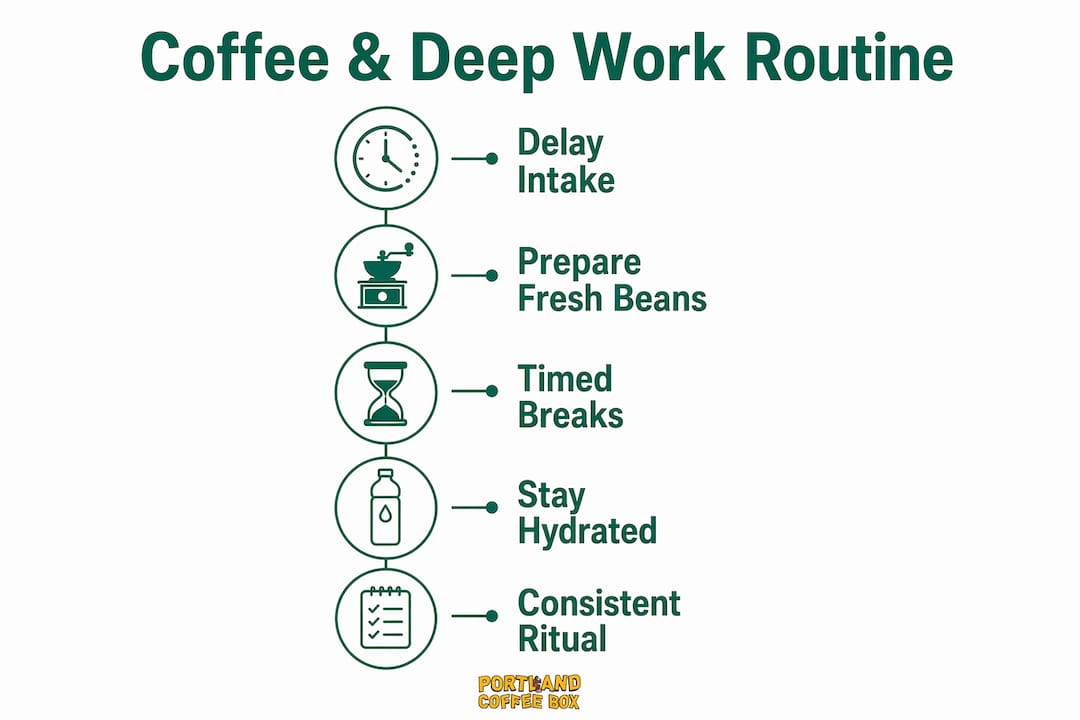 Infographic outlining coffee and deep work routine steps
