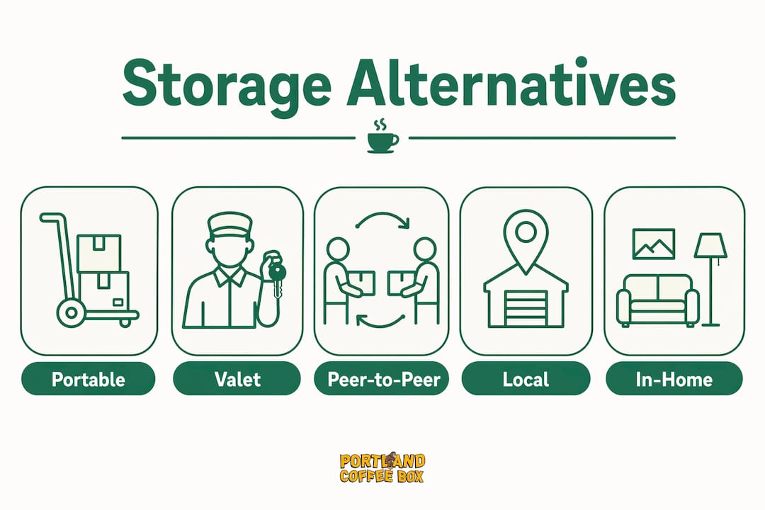Infographic showing ranked storage alternatives for coffee subscription