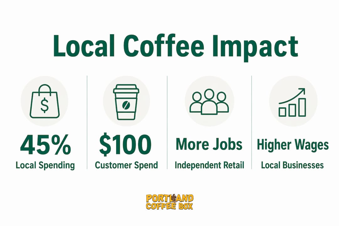 Infographic showing economic impact statistics of local coffee