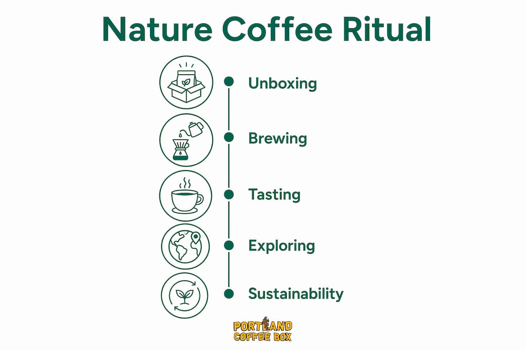 Infographic illustrating nature-themed coffee subscription ritual steps