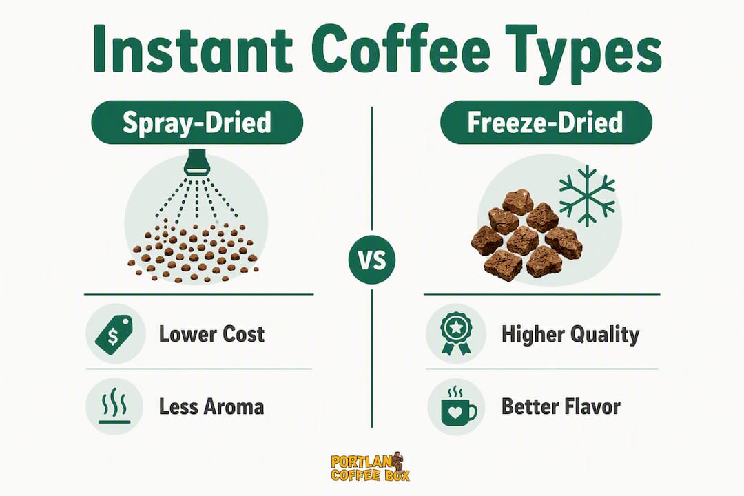 Infographic comparing spray-dried and freeze-dried instant coffee