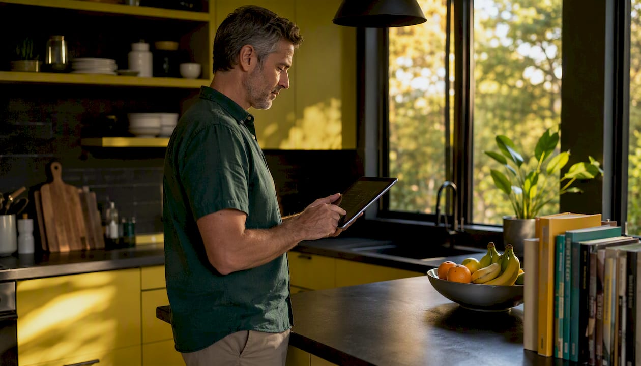 Man using tablet to order grocery delivery