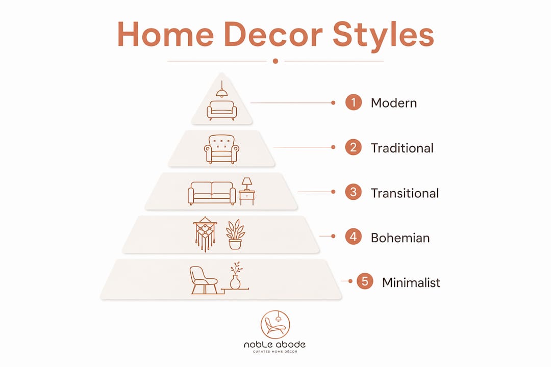 Infographic showing ranked popular home decor styles