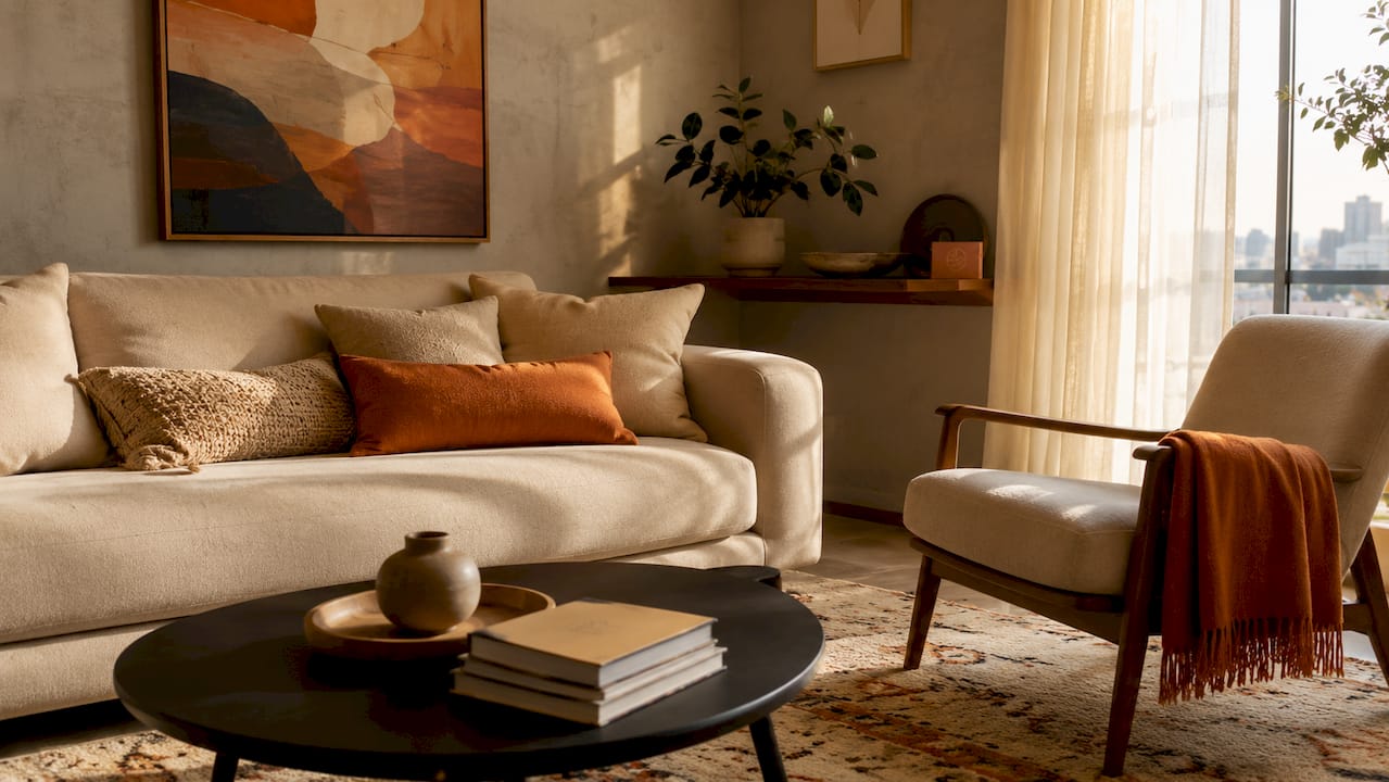 Arranged small living room furniture for flow