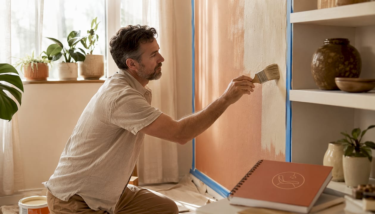 Man painting wall with eco friendly paint