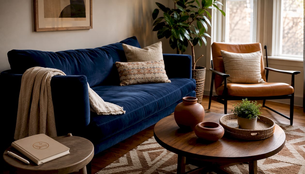 Overhead view of living room color balance