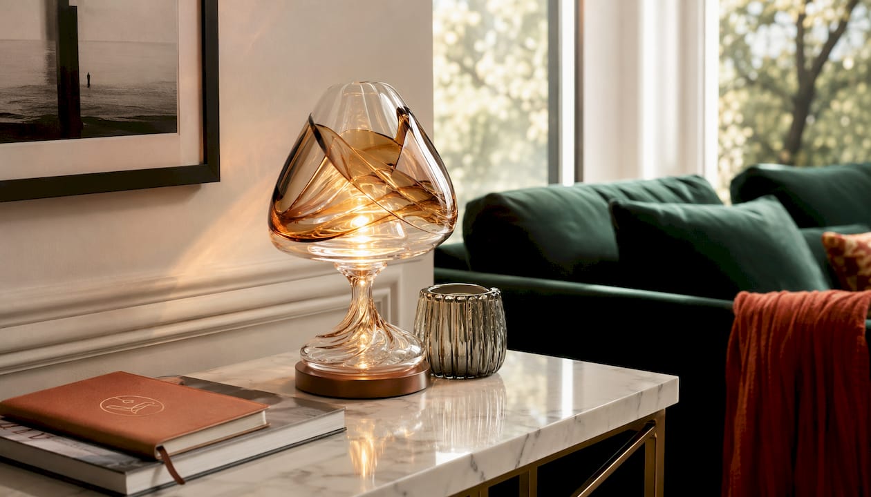 Italian blown glass table lamp close-up