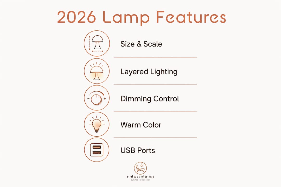 Infographic illustrating 2026 table lamp features