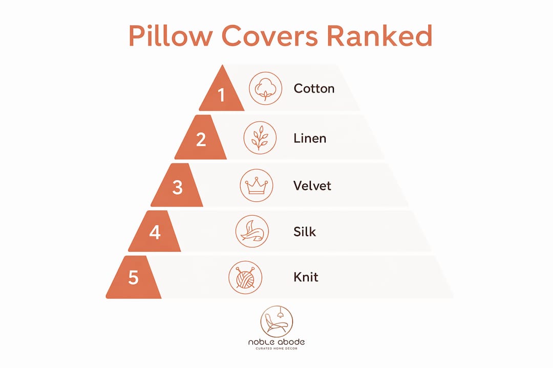 Infographic ranking pillow cover materials by key traits