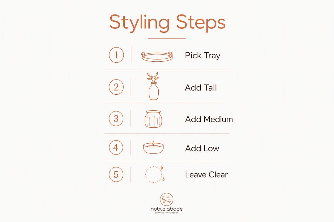 Infographic showing coffee table styling step-by-step