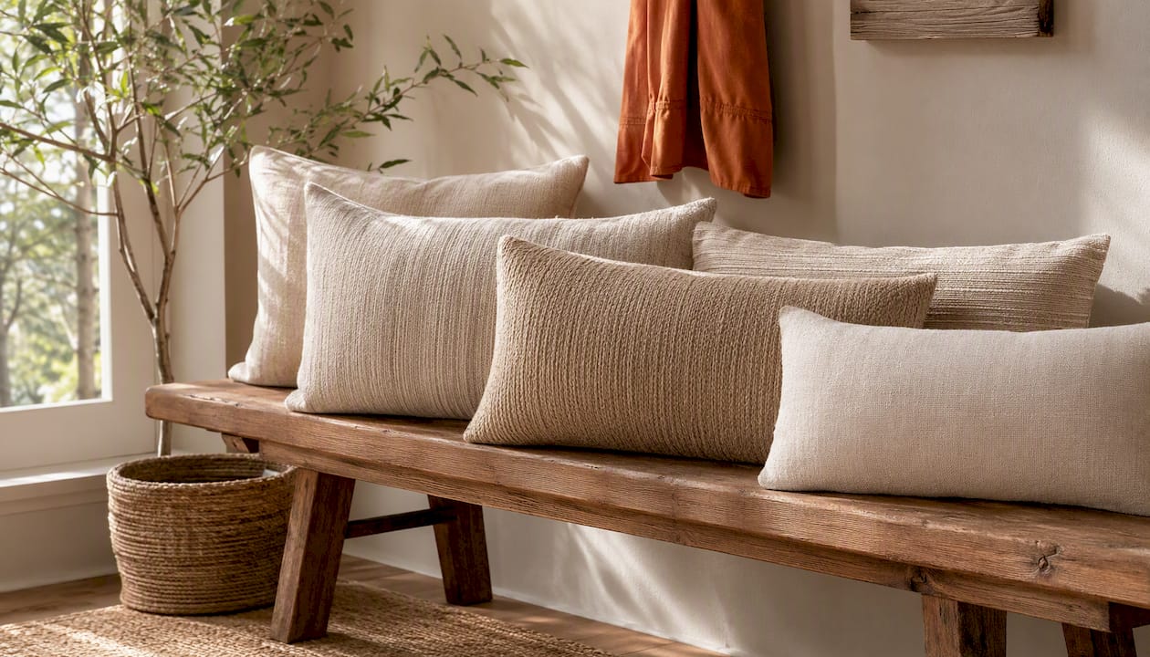 Different sized lumbar pillows on queen bed