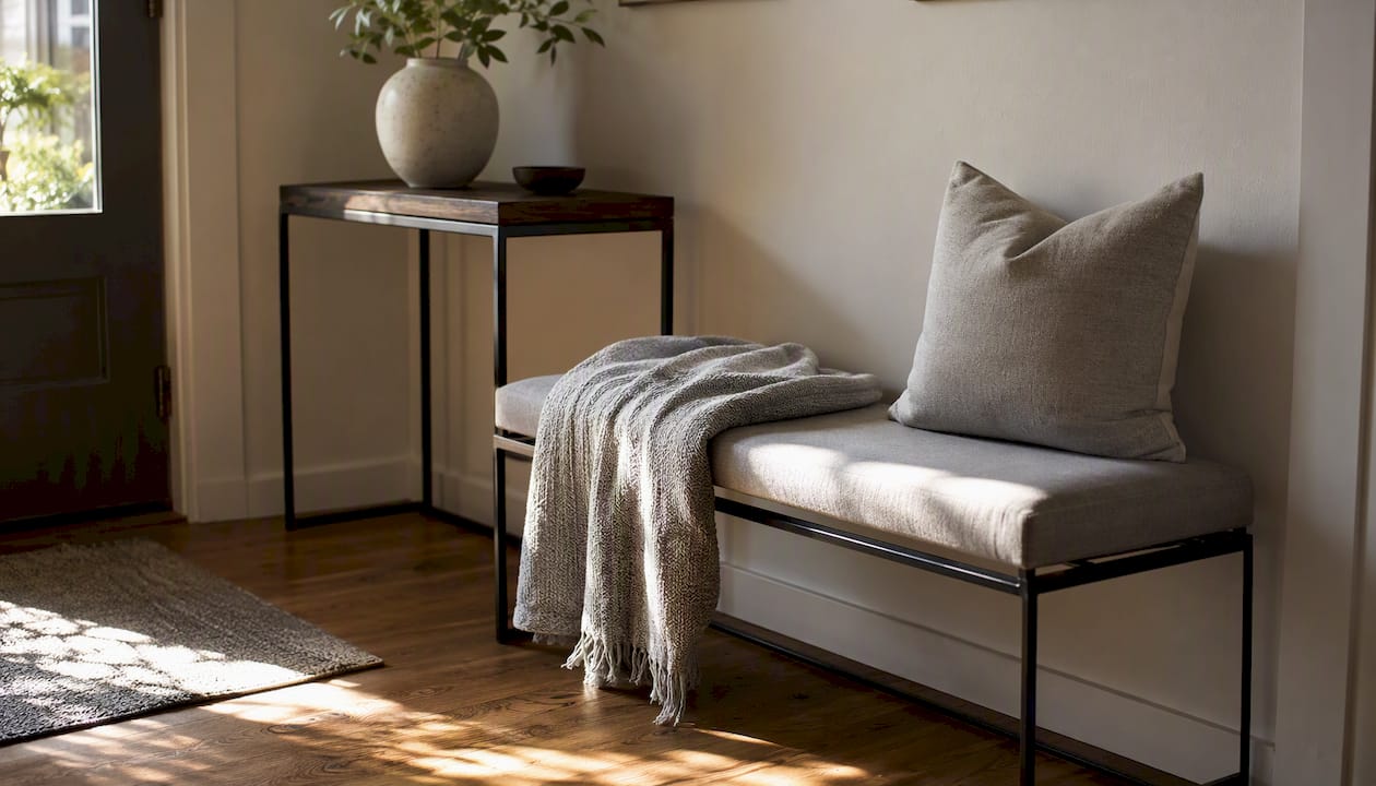 Small entryway bench with decor accents