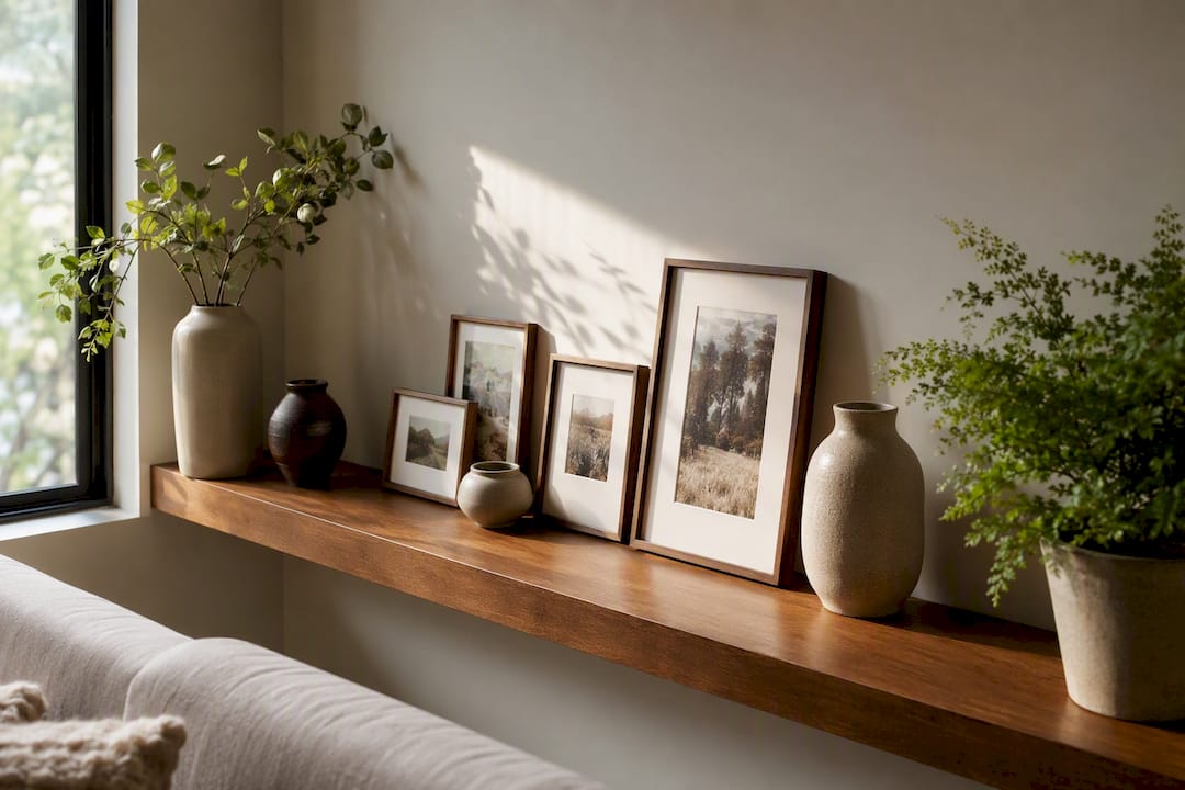 Compact wall art on shelf nook