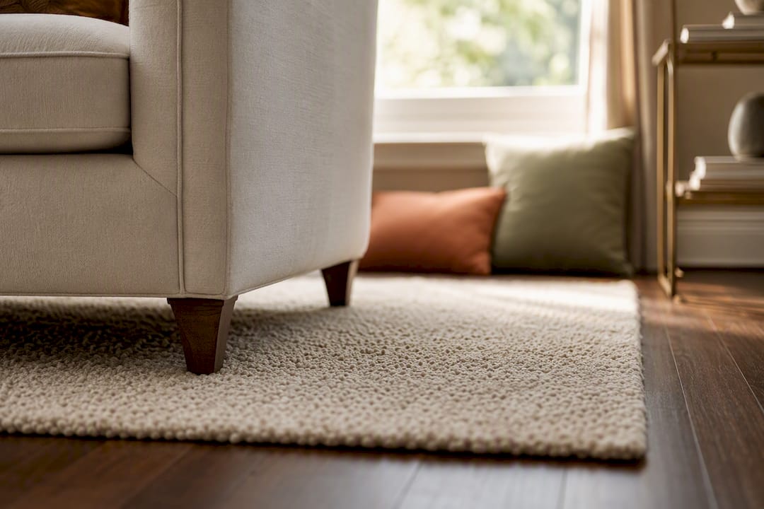 Sofa front legs on rug, back legs off