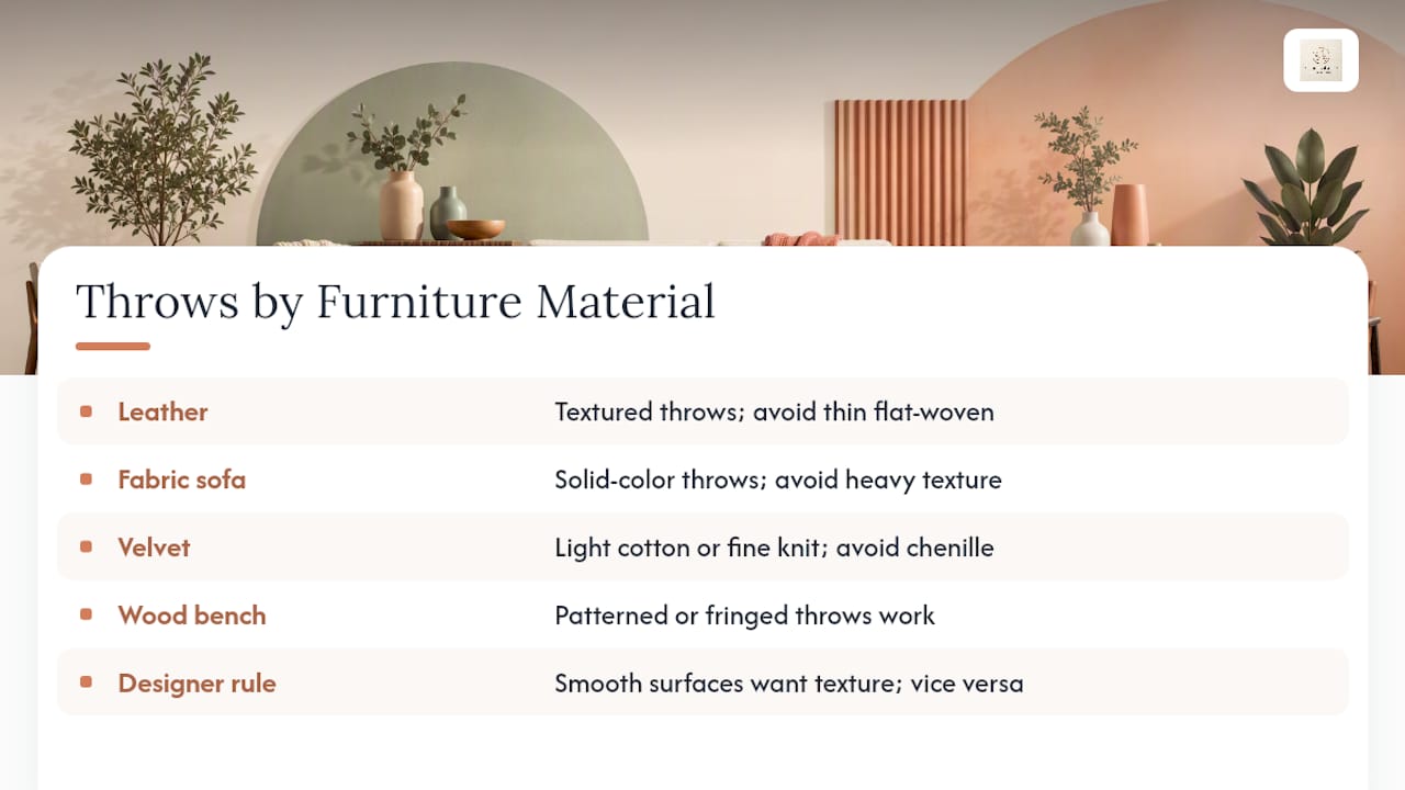 Diagram of throw types matched to furniture materials