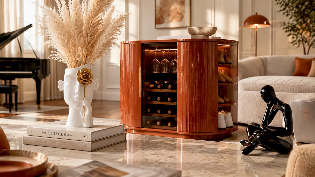 Modern Luxury Wine Cabinet and Shoe Storage Decor