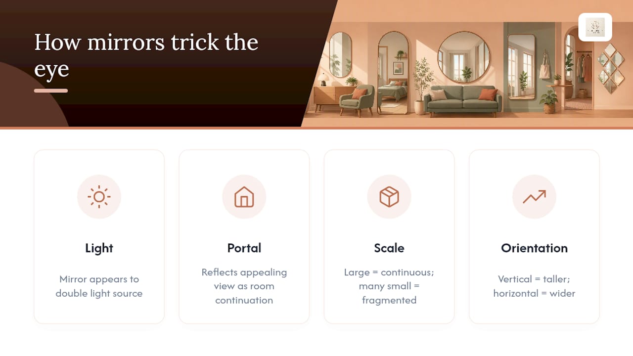 Why Mirror Placement Tricks the Eye — overview diagram