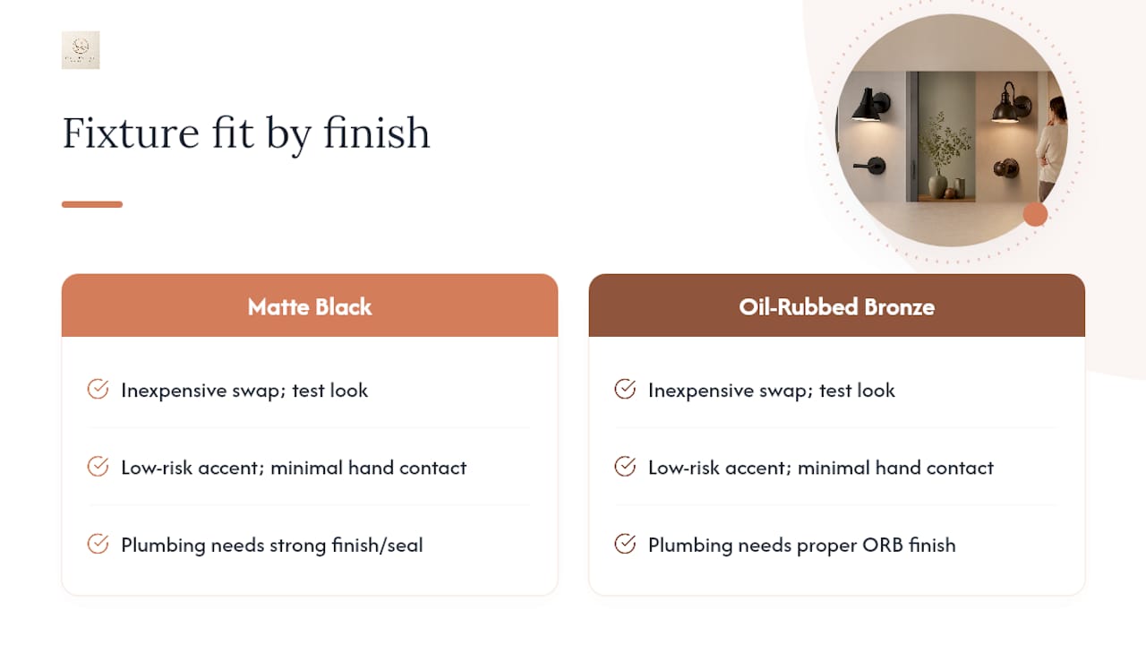 Finish applications across hardware lighting and plumbing