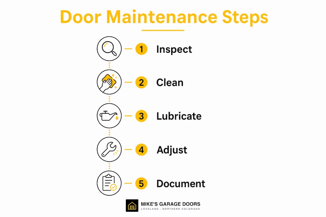Infographic illustrating preventive door maintenance steps