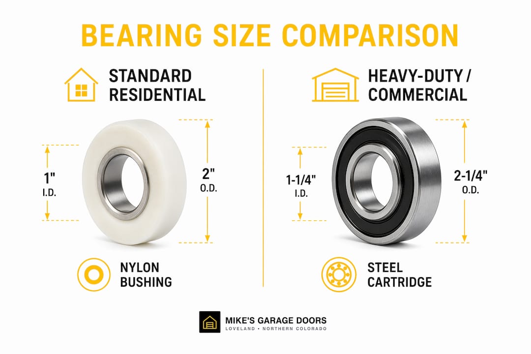 Infographic comparing residential and commercial bearing sizes