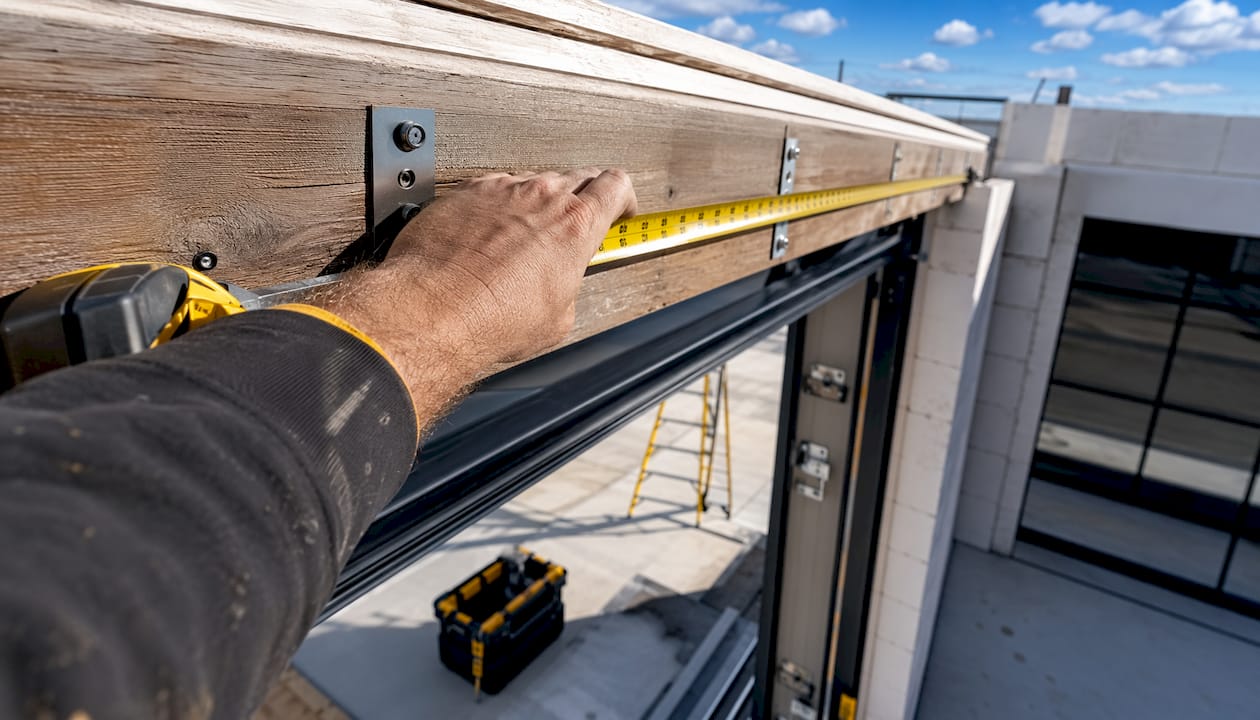 Close-up measuring commercial door anchor spacing
