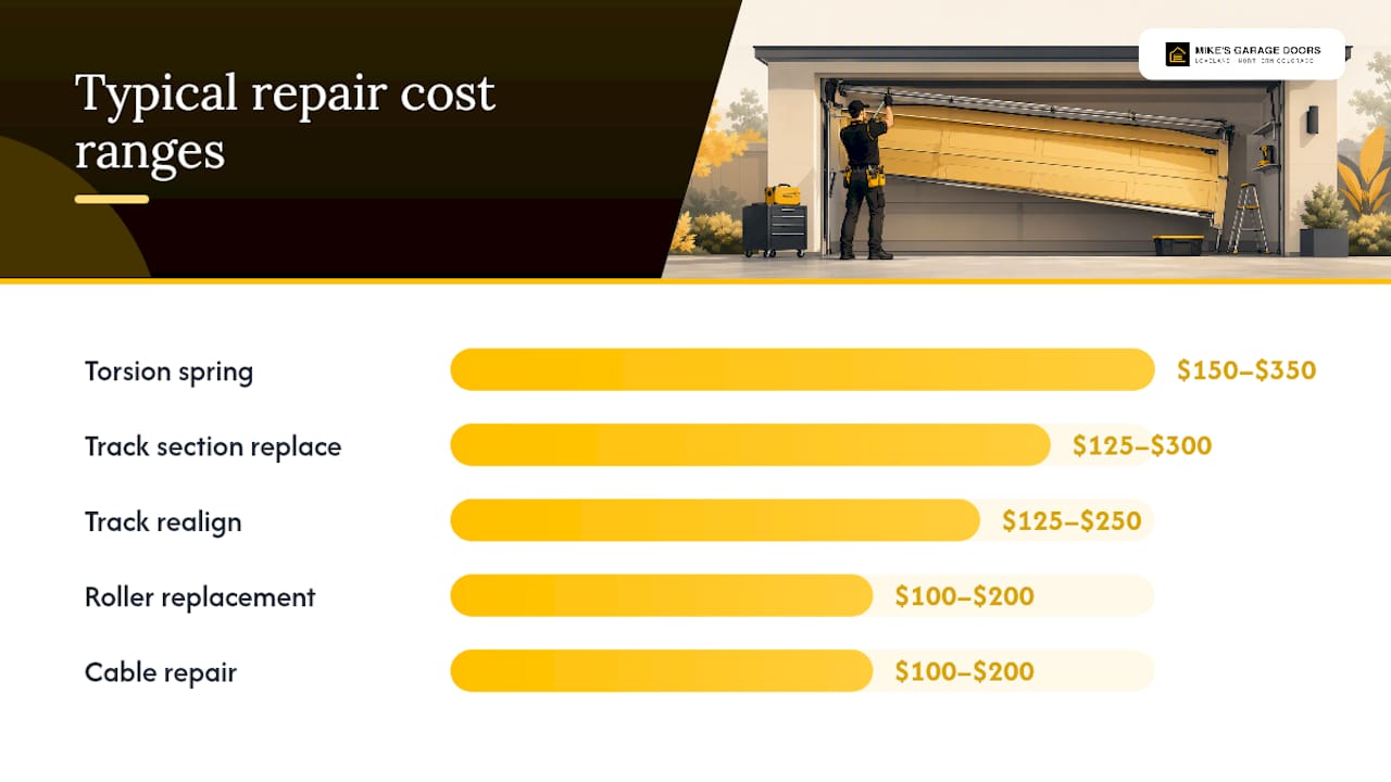 Diagram of garage door repair cost ranges by type