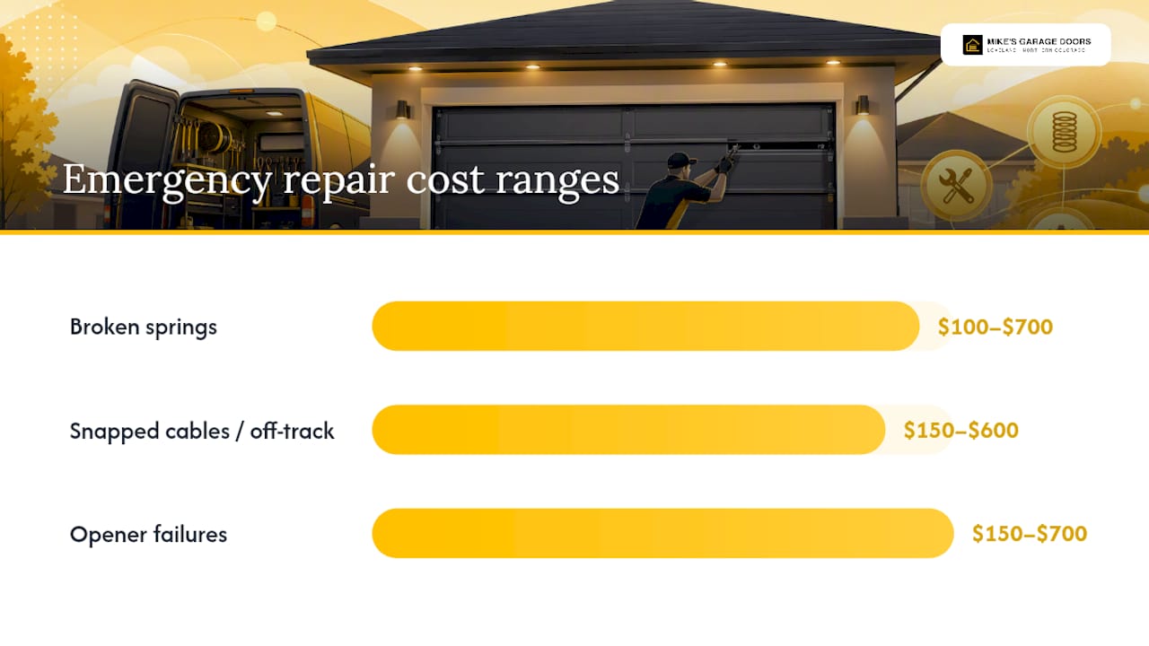 Cost ranges for emergency garage door repairs by failure type