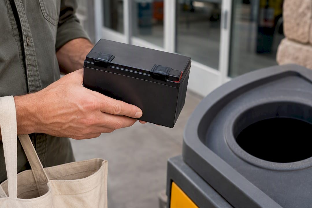 Taped battery prepared for recycling