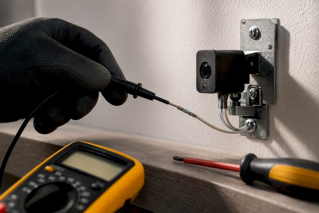 Technician checking corroded sensor wiring