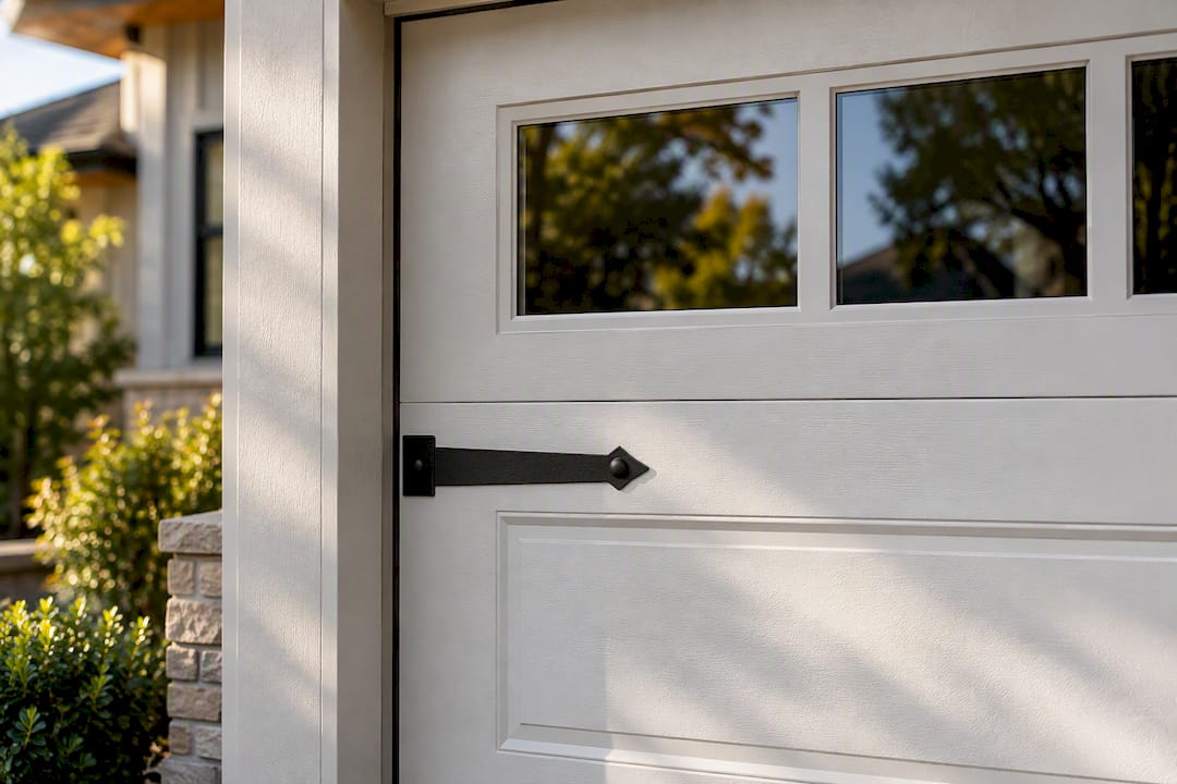 Garage door panel window and hardware details