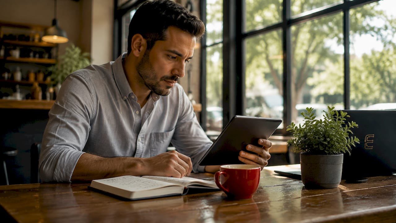 Man analyzing SaaS churn data on tablet