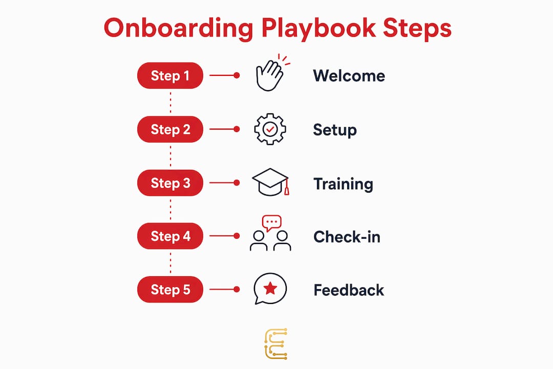 Infographic illustrating onboarding playbook steps
