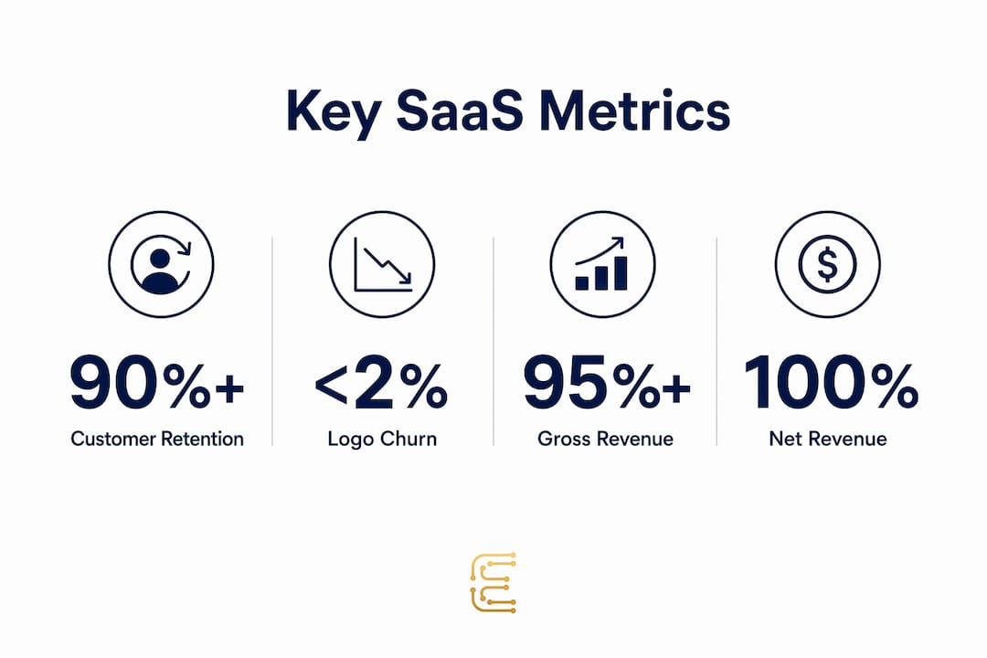 Infographic showing key SaaS retention metrics with stats