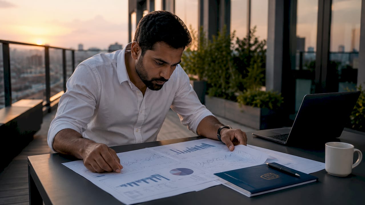 SaaS founder reviewing revenue churn report at desk