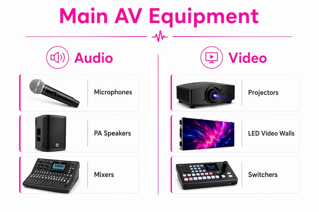 Infographic comparing main types of AV equipment