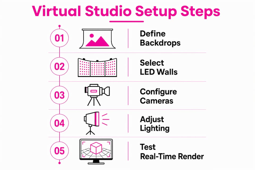 Infographic outlining steps to set up virtual event studio