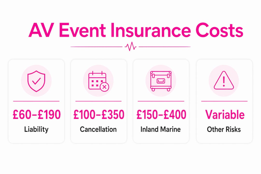 Infographic showing AV event insurance cost ranges by coverage type