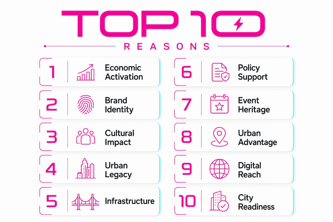 Infographic listing top 10 reasons cities lead live events
