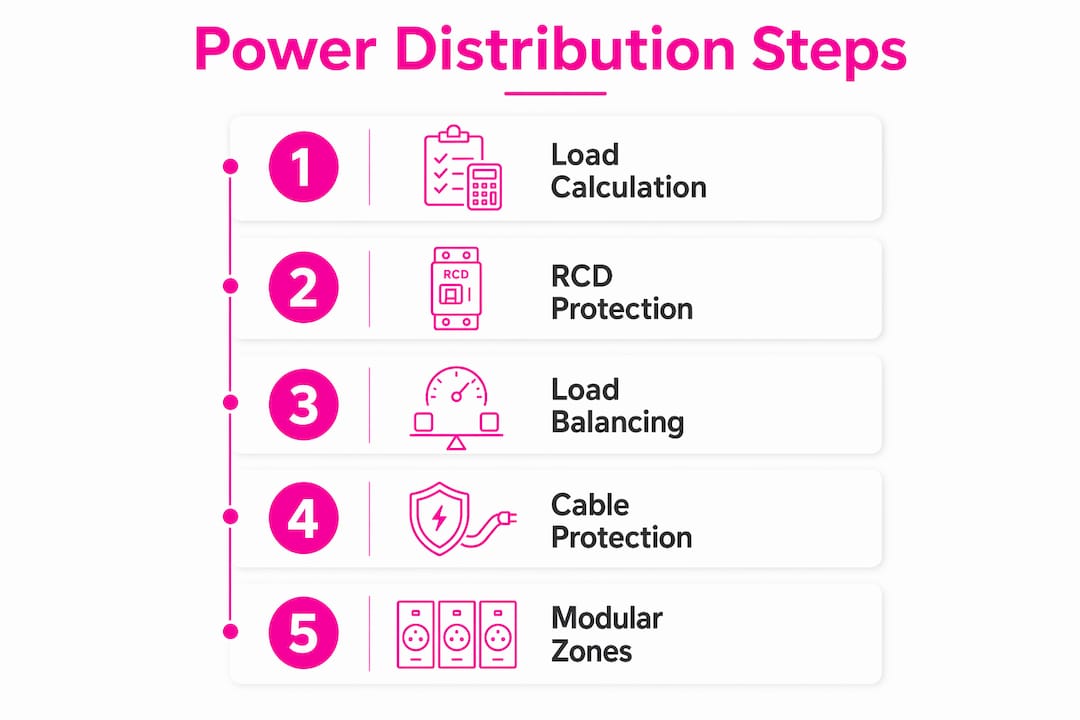 Infographic showing key event power distribution steps