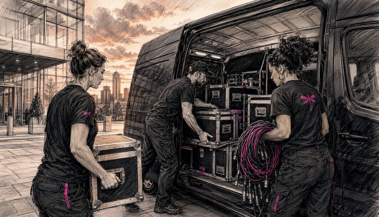 Team loading AV equipment into van