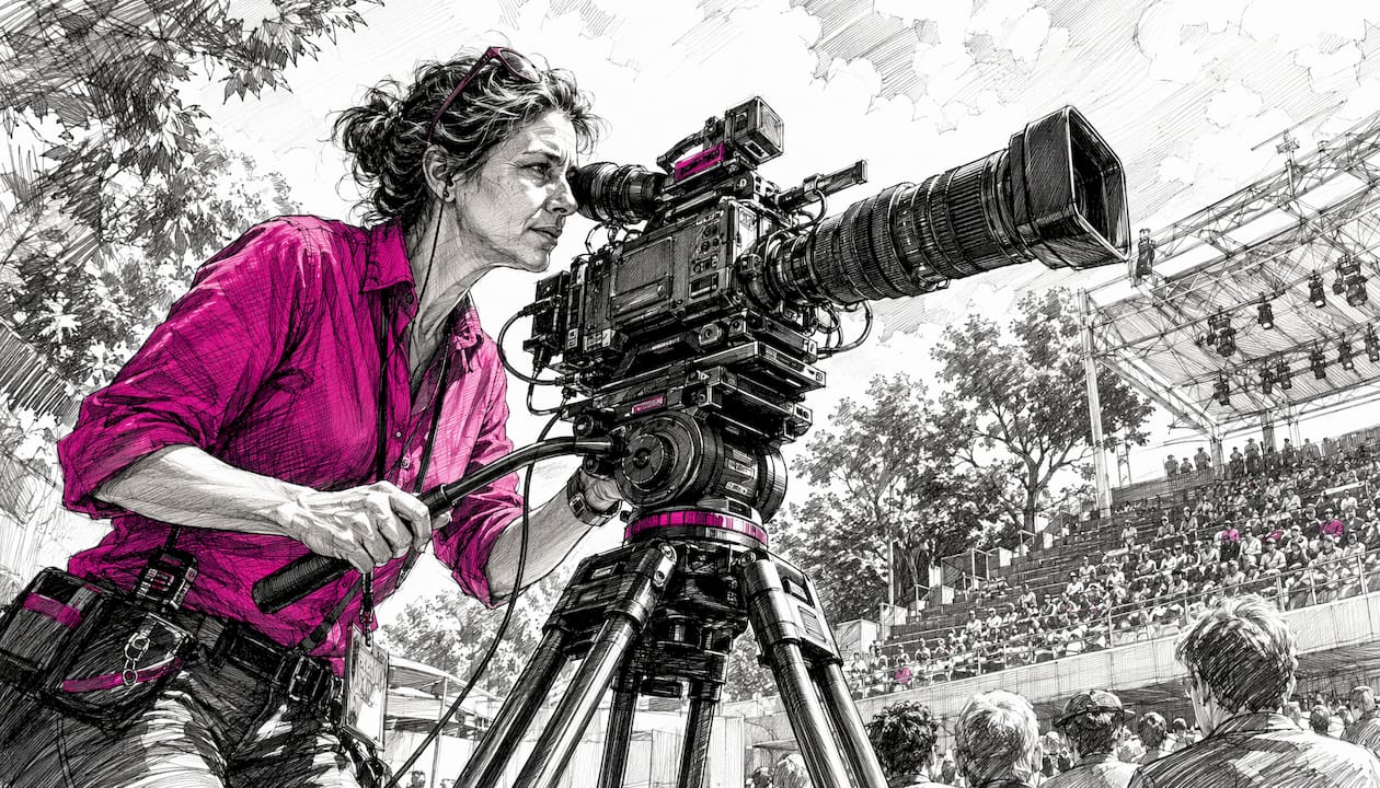 Camera operator adjusting IMAG broadcast camera