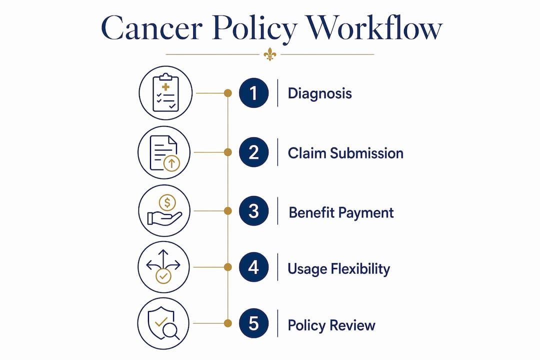 Infographic illustrating cancer insurance policy process steps