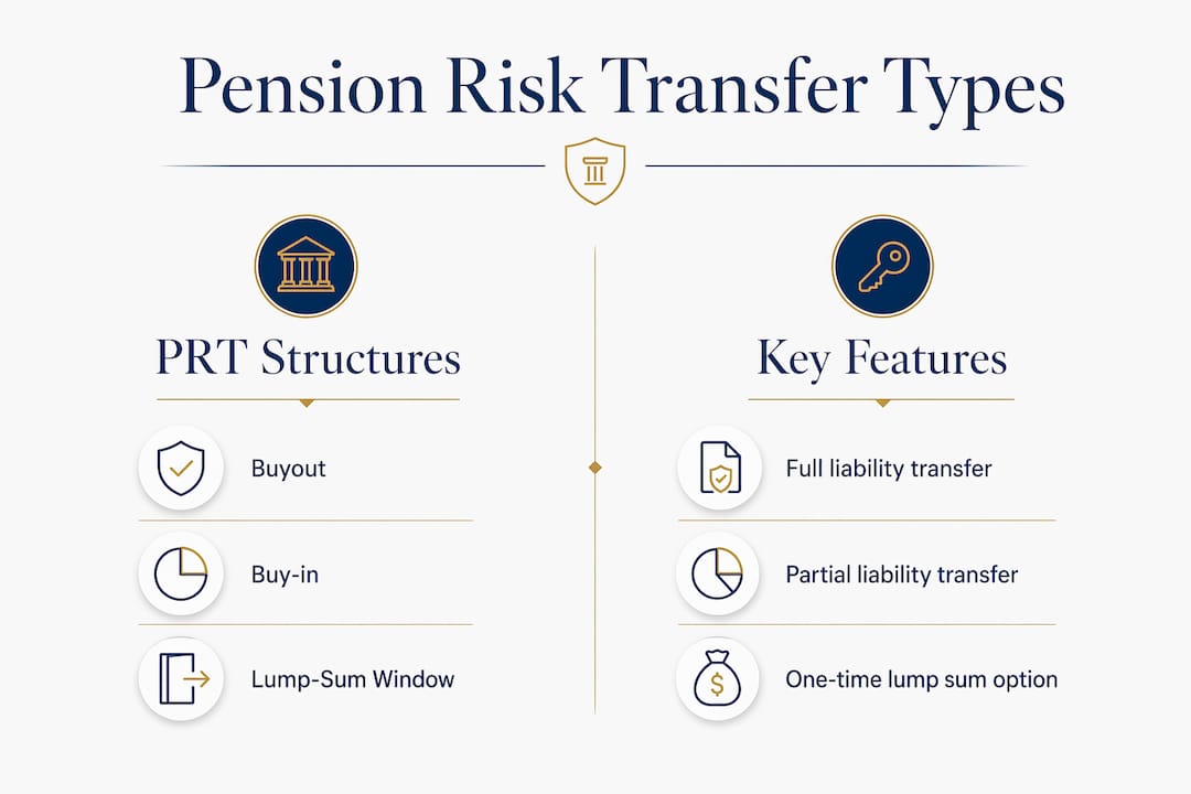Infographic comparing pension risk transfer types and features