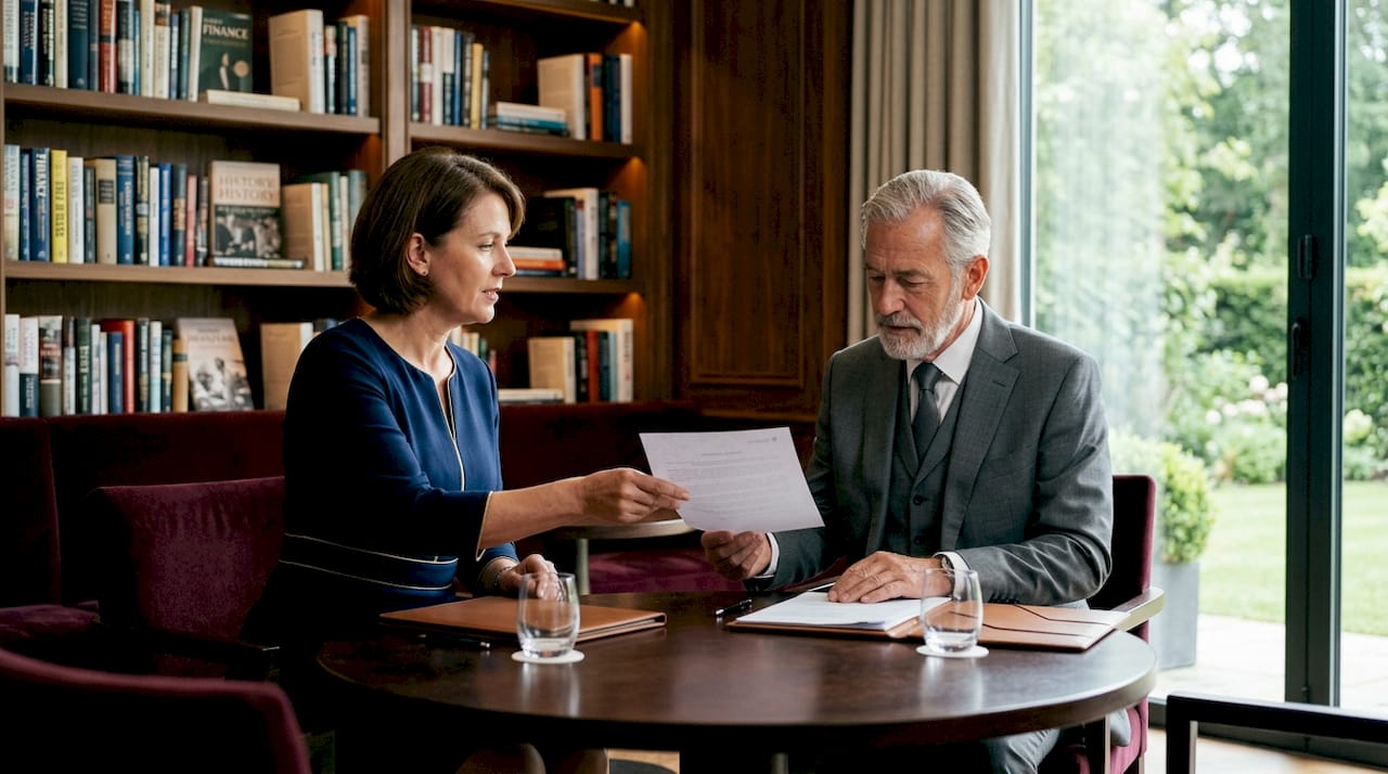 Hands exchanging life insurance policy document