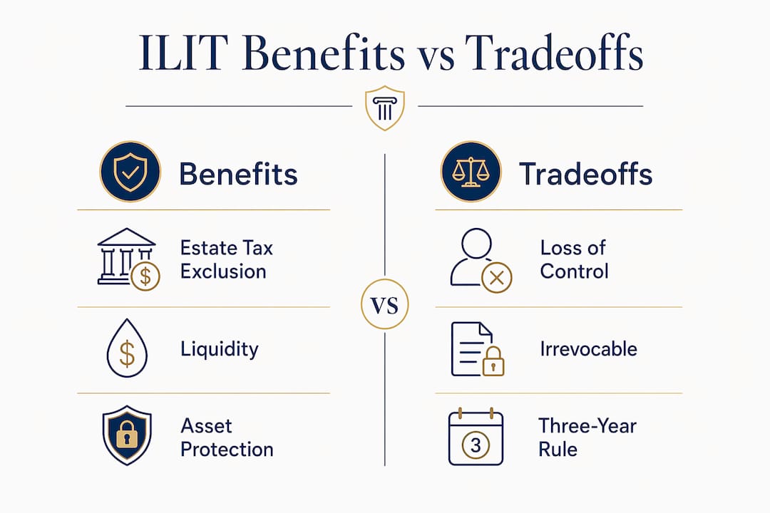 Infographic comparing ILIT benefits and tradeoffs